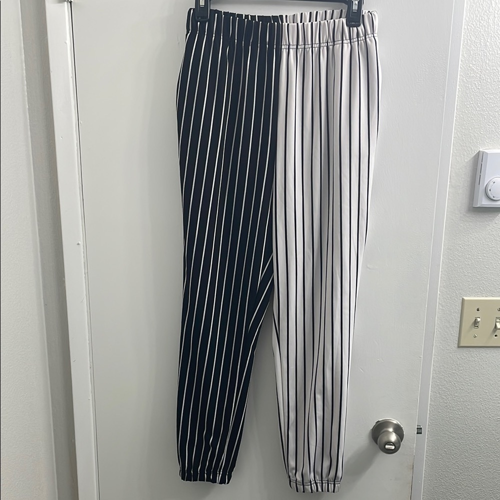 Shosho Black and White Sweatpants with Split-Color Design